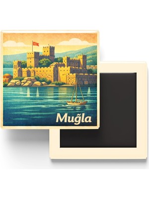 Odea Muğla - Bodrum Kalesi - Baskılı Buzdolap Magneti Kare - 9x9 cm