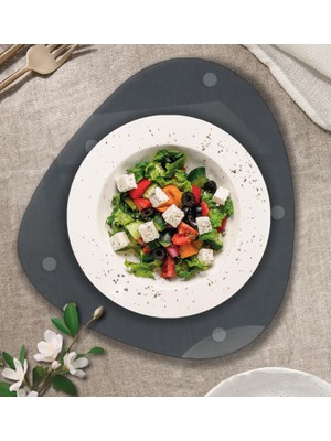 Odea Decorıta Cam Tabak | Kahvaltı Tabağı | Cam Supla | 2'li Takım | 32CM x 35CM | (Füme Cam)