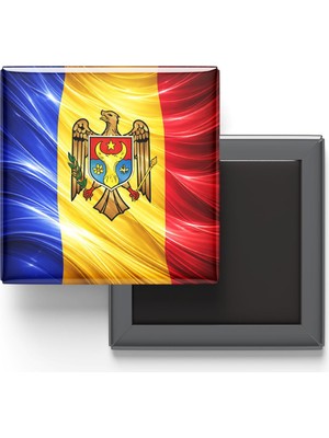 Odea Moldova - Abstract Efektli Bayrak - Baskılı Kare Buzdolap Magneti