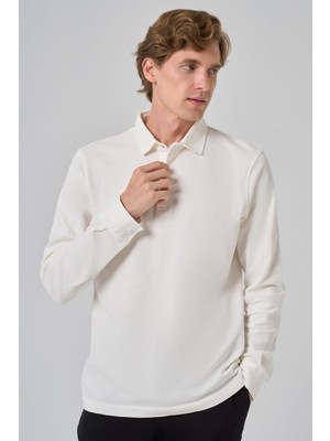 Odea Morven Erkek Ekru Pamuk Trend Ağaç Kabuğu Desen Dinamik Fit Polo Yaka Sweat-Shirt