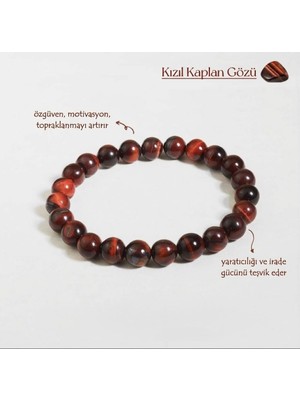 Taşmir Orijinal Kırmızı Kaplan Gözü Bileklik | 8 mm Doğal Taş Kristal, Şifalı Taş