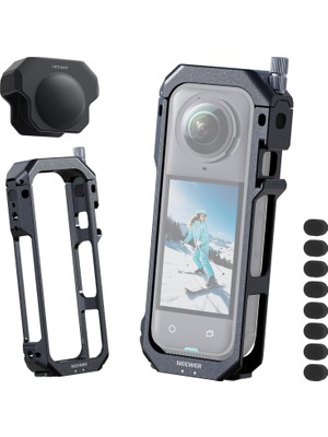 Odea Neewer Kamera Kafesi INSTA360 X5 ile Uyumlu, Alüminyum Koruyucu Çerçeve, Videorig Hızlı Kilit Aksiyon Kamerası Tutacağı 1/4" Dişli, Silikon Objektif Kapağı, 8 x Köpük Rüzgar Koruması, AC033