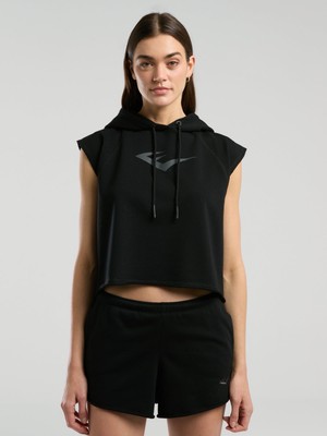 Odea Ever Classics Wmn Siyah Kadın Crop Kapüşonlu Kolsuz Sweatshirt