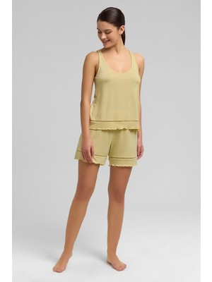 Mısırlı Kadın Örme Askılı Short Takım Açık Sarı