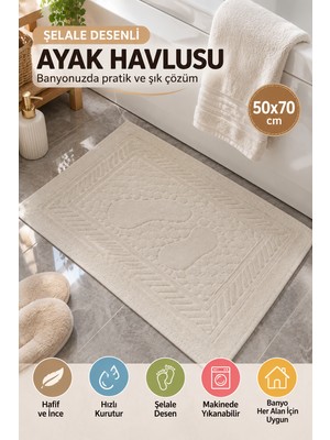 Open City Krem Şelale Desenli 50X70 cm Ayak Havlusu Banyoda Paspası Yumuşak Dokulu Dekoratif Banyo Önü Havlusu
