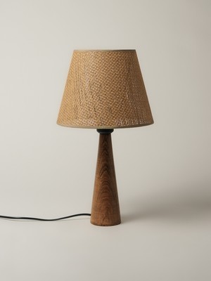 Minihol Timber Hasır Başlıklı Ahşap Abajur (18 x 44 Cm)