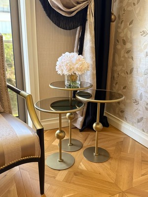 Esey Luxury Küre  Model 3lü Zigon  Sehpa Metal Gold Gövde Cam Ayna Yüzey