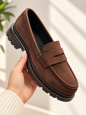 Zenora Shoes Kadın Loafer Makosen Süet Kalın Tabanlı Ortopedik Ayakkabı