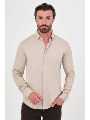 Centilmen Düz Slim Fit Dik Yaka Oduncu Uzun Kollu Erkek Gömlek 27161