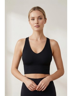 MiaMoon Kadın Siyah Derin Göğüs Dekolteli Şık Crop Top Bluz – Şık, Rahat ve Kolay Kombinlenebilir