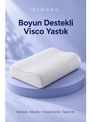 Pinevo Ortopedik Visco Boyun Destek Yastığı Ergonomik Uyku Yastığı 45X31X10/7 cm