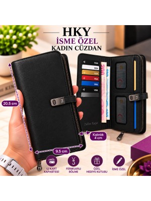 Hky Büyük Boy Kadın Cüzdan Siyah Deri Fermuarlı Çok Kullanışlı Özellikli Tasarım