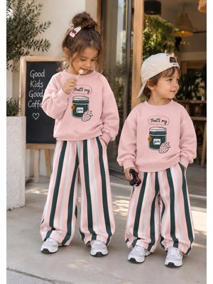 Cg Kids That's My Jam Çilek Baskılı Sweatshirt Çizgili Eşofman 3ip Alt Üst Takım