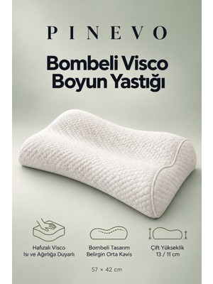Pinevo Bombeli Ortopedik Visco Boyun Yastığı – Ergonomik Boyun Destekli Hafızalı Sünger Yastık