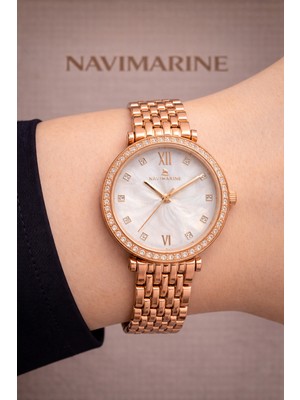 Navimarine Rose Gold Kadın Kol Saati Renk Atmaz 3 Atm Su Geçirmez 2 Yıl Garantilidir