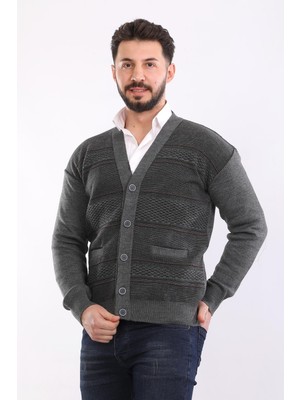 Kzc Tekstil Erkek Baba Triko Örgü Çift Cepli Akrilik Klasik Fit Düğmeli Hırka