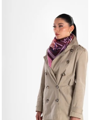 Giovanni Boulera Lila Geometri Desenli Mulberry Twill Ipek Eşarp 90X90 cm