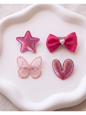 Cherry Lemon Saçsız Bebek Tokası 4'lü Set - Fiyonk & Kelebek Kalp Yıldız Figürlü Mavi Set