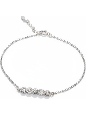 Lunel Silver 925 Ayar Gümüş Sıra Taşlı Minimal Beş Taş Bileklik