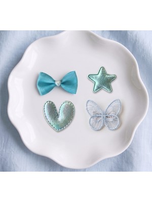 Cherry Lemon Saçsız Bebek Tokası 4'lü Set - Fiyonk & Kelebek Kalp Yıldız Figürlü Mavi Set