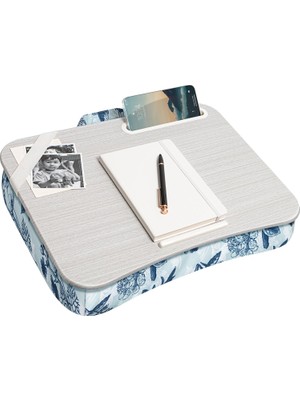 Str Store Tasarımcı Dizüstü Sehpa, Telefon Tutucu ve Cihaz Kenarlığı Ile, Mavi Çiçekler, 40 Cm, Dizüstü Bilgisayarlara Uyar, Stil No. 45433