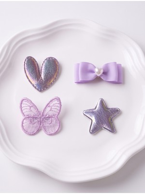 Cherry Lemon Saçsız Bebek Tokası 4'lü Set - Fiyonk & Kelebek Kalp Yıldız Figürlü Mavi Set
