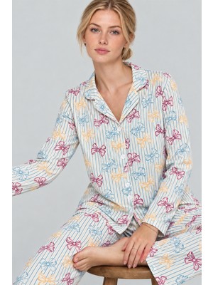 Fit Women Kadın Kurdela Desenli Bol Renkli Pijama Takımı 4798 Çok Renkli