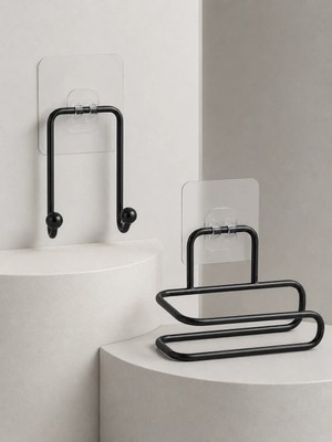 Str Store Banyo ve Mutfak Için Yapışkanlı Havlu Askılığı ve Rulo Kağıt Tutucu Set