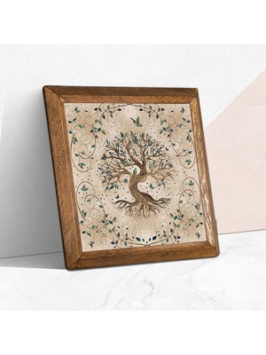 Str Store Pinecone Hayat Ağacı Taş Duvar Tablosu - Ahşap Çerçeveli Taş Tablo - 25X25 cm - Dekoratif Duvar Sanatı - Modern Ev ve Ofis Duvar Dekoru W1-07