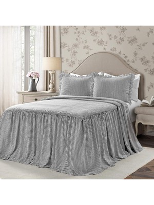 Str Store Yatak Örtüsü, Çizgili Desen, Eskitilmiş Şık Tarzı, Hafif, 3 Parçalı Set, Siyah