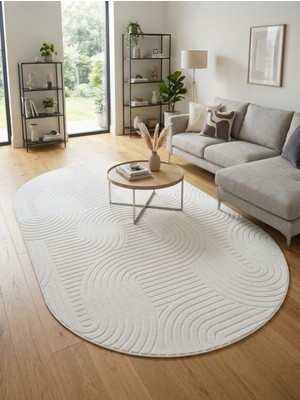 Merinos Elagans Joy Rölyef Bohem Oval Halı Yolluk | Kaymaz Taban | Robot Süpürge Uyumlu | Kolay Temizlenebilir | Modern Salon, Mutfak, Oda ve Koridor Halısı