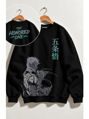 Fuddy Moda Unisex Oversize Jujutsu Kaisen Gojo Ense Baskılı Anime Temalı Kapüşonsuz Sweatshirt