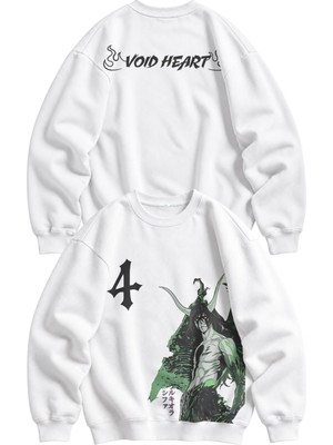 Fuddy Moda Unisex Oversize Ulquiorra Cifer Ense Baskılı Bleach Anime Temalı Kapüşonsuz Sweatshirt