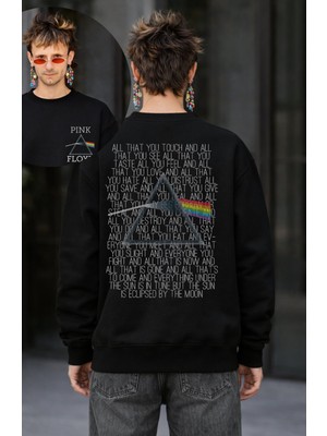 Fuddy Moda Unisex Oversize Pink Floyd Eclipse Sözleri Sırt Baskılı Kapüşonsuz Rock Band Sweatshirt