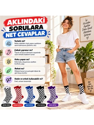 Esranın Dünyası Unisex Çorap Dama Desenli Renkli 5'li Set Kareli Uzun Soket Günlük Spor Eğlenceli Rahat Çorap Seti