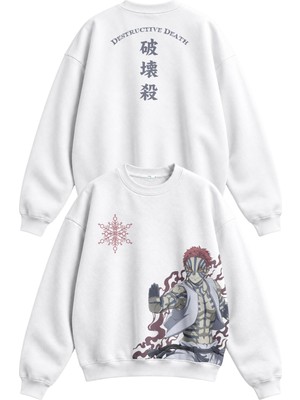Fuddy Moda Unisex Oversize Demon Slayer Akaza Ense Baskılı Anime Temalı Kapüşonsuz Sweatshirt