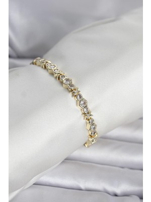Efnaz Style Pirinç Gold Renk Petek Model Zirkon Taşlı Kadın Bileklik
