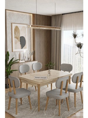 Uzm Home 80 x 130 Açılabilir Traverten Mutfak Masa Takımı Yemek Odası Takımı Salon Takımı Yemek Masası 6 Sandalyeli