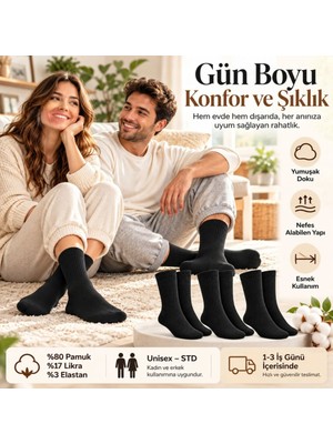Hace Bazaar Unisex Siyah Soket Çorap 3'lü Set Düz Basic Ribanalı Günlük Spor Esnek Rahat Uzun Çorap Konfo