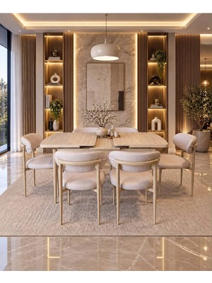 Uzm Home Sfm Serisi 80 x 130 Mutfak Masa Takımı Salon Takımı 6 Sandalyeli Masa Takımı