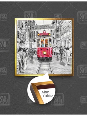 SML Tablo Taksim Kırmızı Tranvay Nostalji Istanbul Kare Çerçeveli Kanvas Tablo