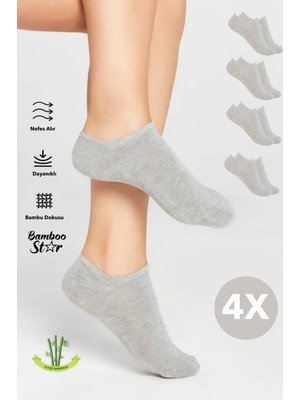 Bamboo Star Bambu Kadın Sneaker Gri Çorap Dikişsiz Bilekte Görünmez Spor Çorap Premium 4'lü Paket