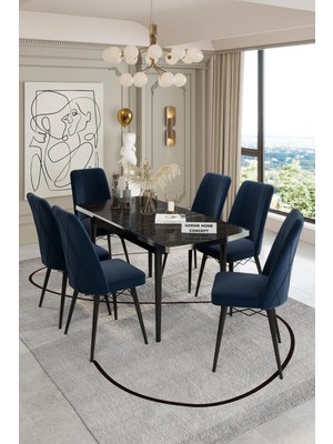 Uzm Home 80X130 Açılabilir Yemek Masası, Yemek Masa Takımı, 6 Kişilik Masa Sandalye