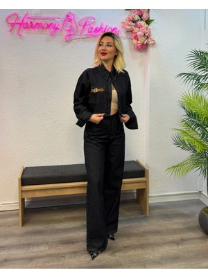 Harmony Fashion Siyah Denim Ceket & Pantolon Ikili Takım