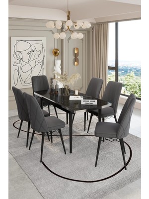 Uzm Home 80X130 Açılabilir Yemek Masası, Yemek Masa Takımı, 6 Kişilik Masa Sandalye