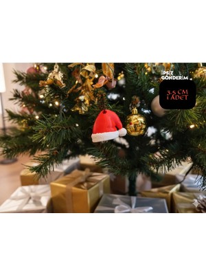 FILKORIUM3D 3.5 cm Tekli Yılbaşı Şapkası Ağaç Süsü - Yılbaşı Ağacı Noel Baba Şapka Süsü - 1 Adet
