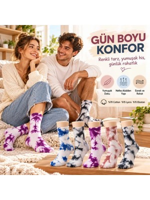 Marsilyan Unisex Batik Desenli Çorap 10'lu Set Pamuklu Renkli Uzun Soket Dikişsiz Nefes Alan Günlük Spor Çorabı