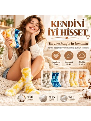 Marsilyan Unisex Batik Spor Çorap 10'lu Set Tie Dye Tenis Çorabı Koyu Retro Renkler Günlük Rahat Konforlu Stil