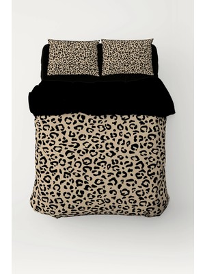 Luvis Store Golden Leopard - Leopar Desenli Çift Kişilik Hibrit Nevresim Takımı - Çarşaflı