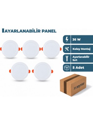 Zeyrise 36W Slim Ayarlanabilir LED Panel 3200K Sarı Işık 5'li Paket